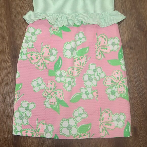 Womens Lilly Pulitzer Lowe Pretty Pink Green Gingham Tootie Strapless Dress sz 2 - Picture 3 of 6
